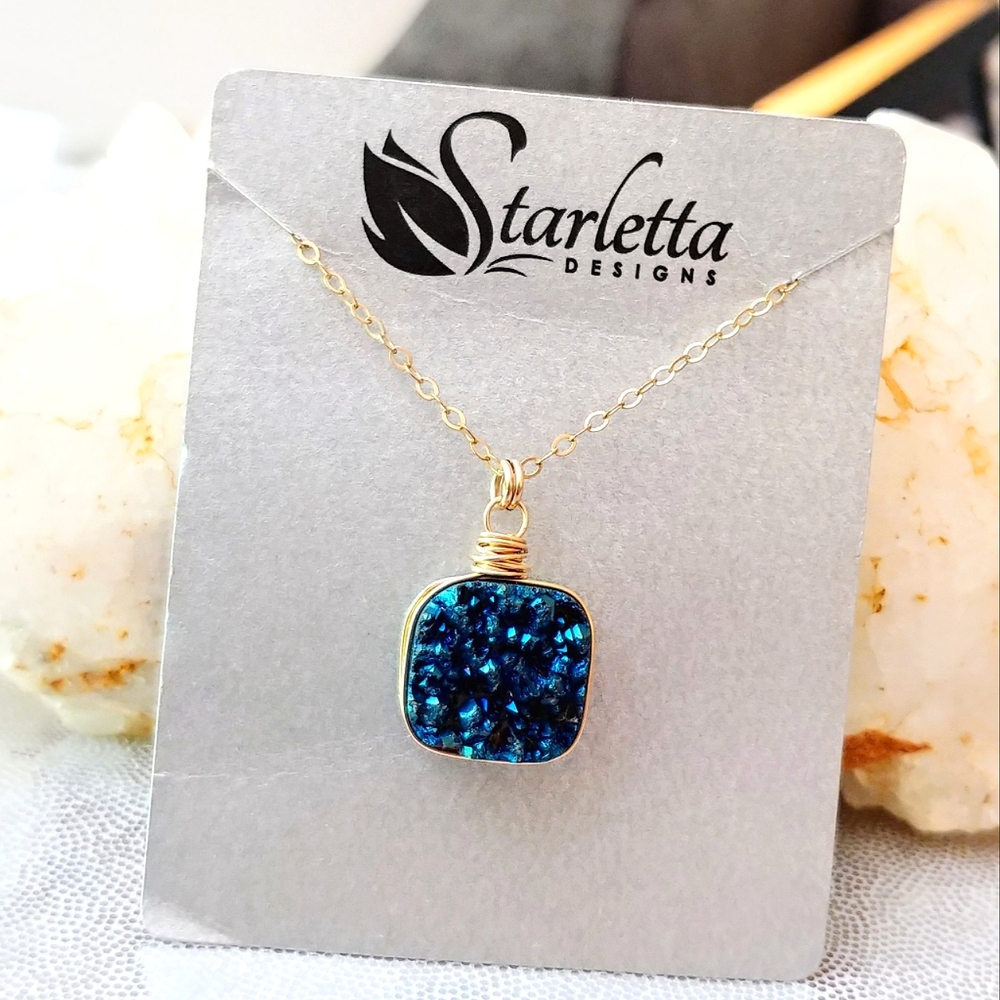 New Starletta Designs 14K GF Druzy Quartz Artisan Pendant on 16" Chain Necklace
